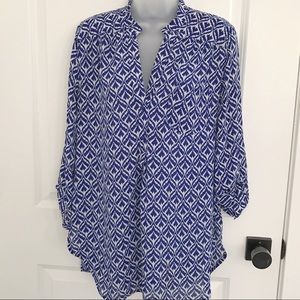 Geometric Tribal Print Blouse in Cobalt Blue